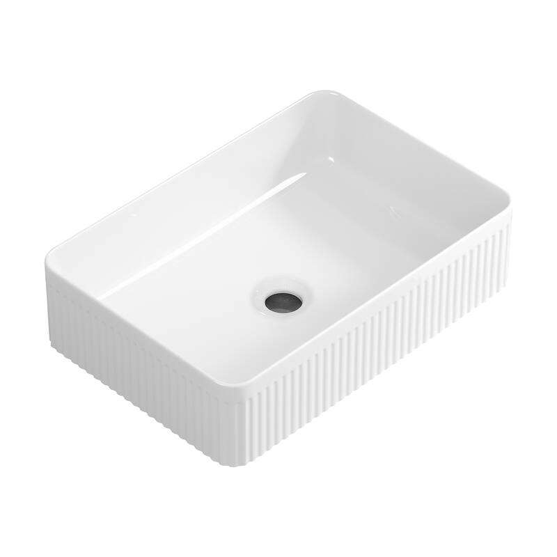 GDFStudio - Adrian Porcelain Vessel Sink with Modern Countertop Bathroom Basin Design - Milk White - Rectangular