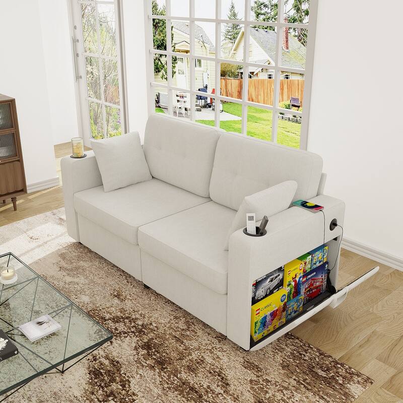 67.76" Chenille 3-Seater Sofa with USB Ports and Storage