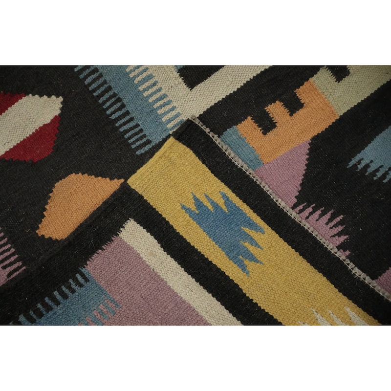 Hand Woven Oriental 100% Wool Carpet Southwestern Tribal Navy Blue & Blues Kilim Area Rug - 9' 8'' X 8' 3''