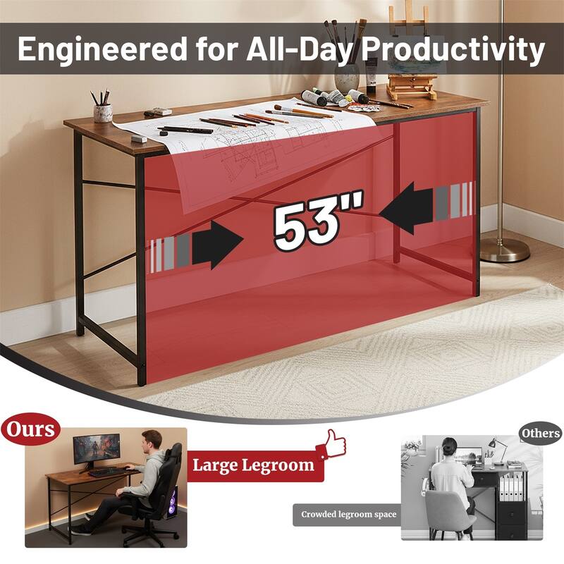 Computer Desk, 40-63 Inch Home Office Desk, Gaming Writing Work from Home Study Desk, Large Legroom, Sturdy Metal Frame