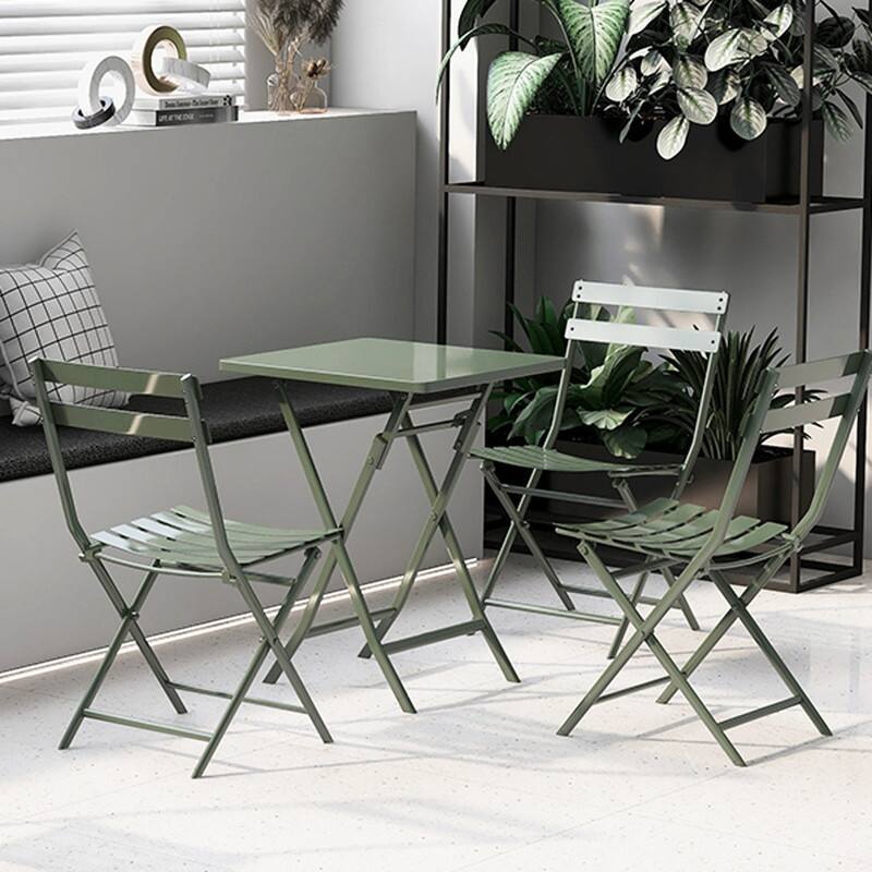 3-Piece Patio Bistro Set, Outdoor Metal Folding Conversation Set for Balcony, Cafe, Yard