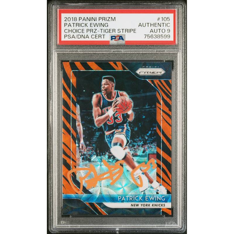 Patrick Ewing 2018 Panini Prizm Tiger Stripe Signed Card #105 Auto Graded PSA 9 - 8'6" x 11'6"
