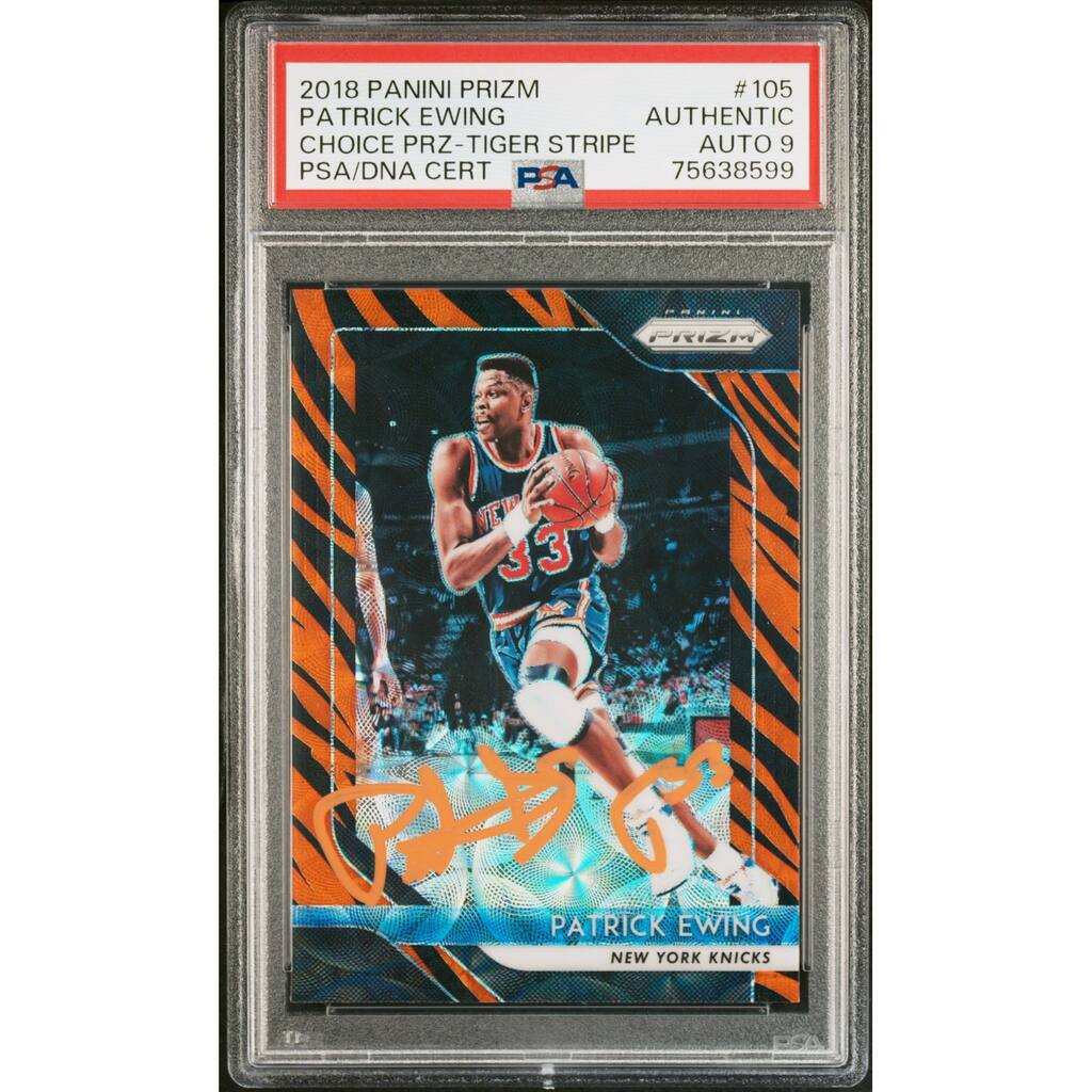 Patrick Ewing 2018 Panini Prizm Tiger Stripe Signed Card #105 Auto Graded PSA 9 - 8'6" x 11'6"