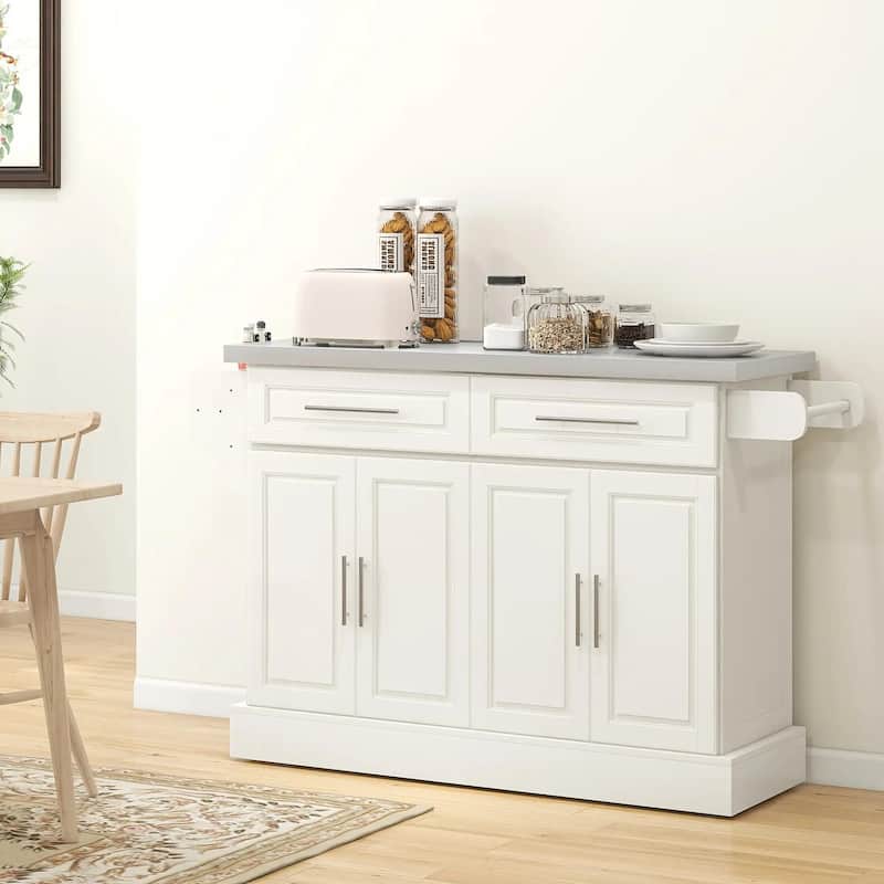 Rolling Kitchen Island with Stainless Steel Top,2 Drawers,Spice, Knife