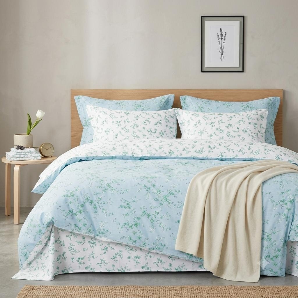 Brooklyn Blue Floral 7PCS Natural Cotton Reversible Comforter Set