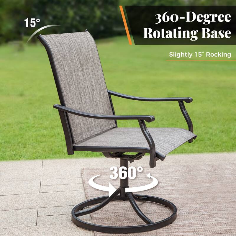 MAISON ARTS 7-Piece Patio Dining Set, 4 Textilene Fabric Armchairs and 2 Textilene Swivel Chairs with Rectangle Metal Table