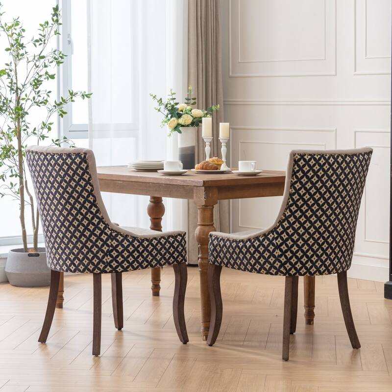 Ultra Side Dining Chair Set of 2, Thickened Fabric Kitchen Chairs, Dining Chairs with Bronze Nail Head & Solid Wood Legs