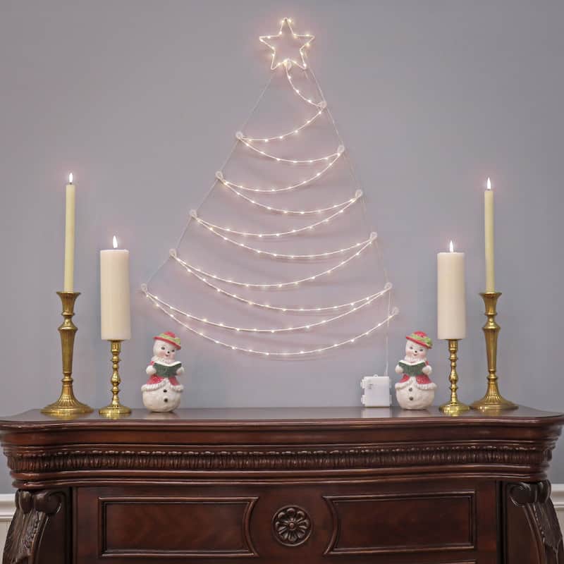 National Tree Company 37 in. Pre-Lit Hanging Metal Wire Tree Decoration - Silver - 37 in