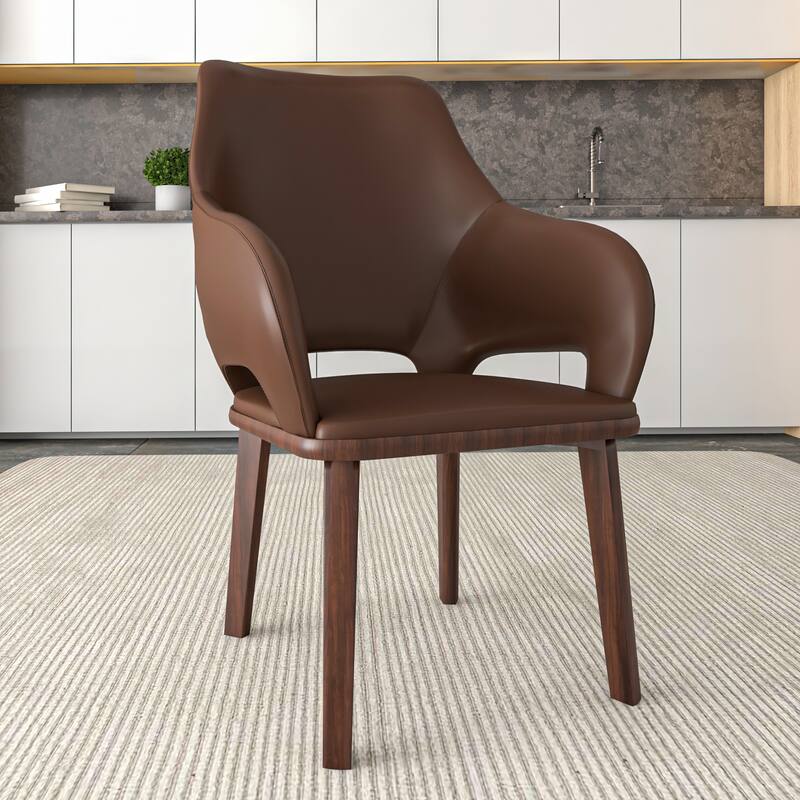 LeisureMod Vivara Leather Upholstered Dining Chair with Padded Seat - Mid-Century Arm Chair for Home Office Bar & Kitchen