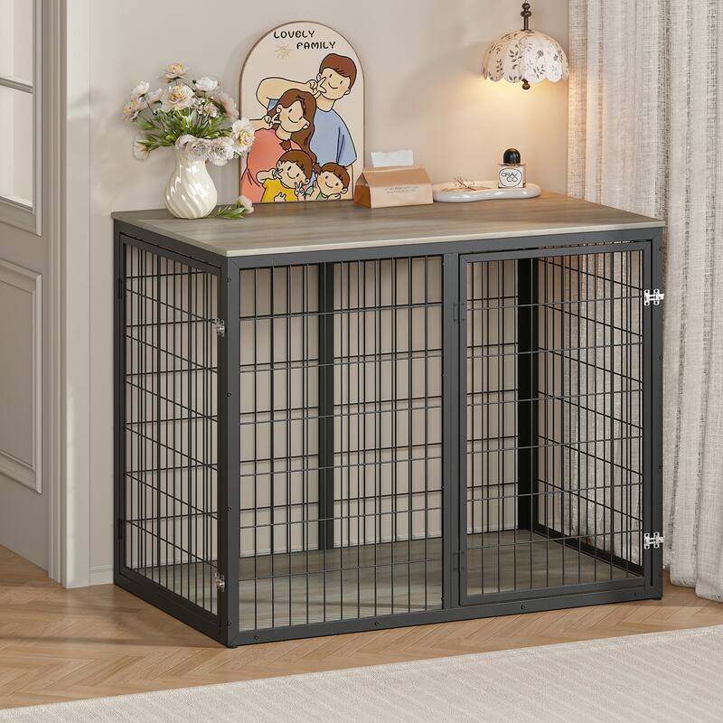 GDF Studio - HearthPaw Modern Furniture Dog Crate with Triple Door Access