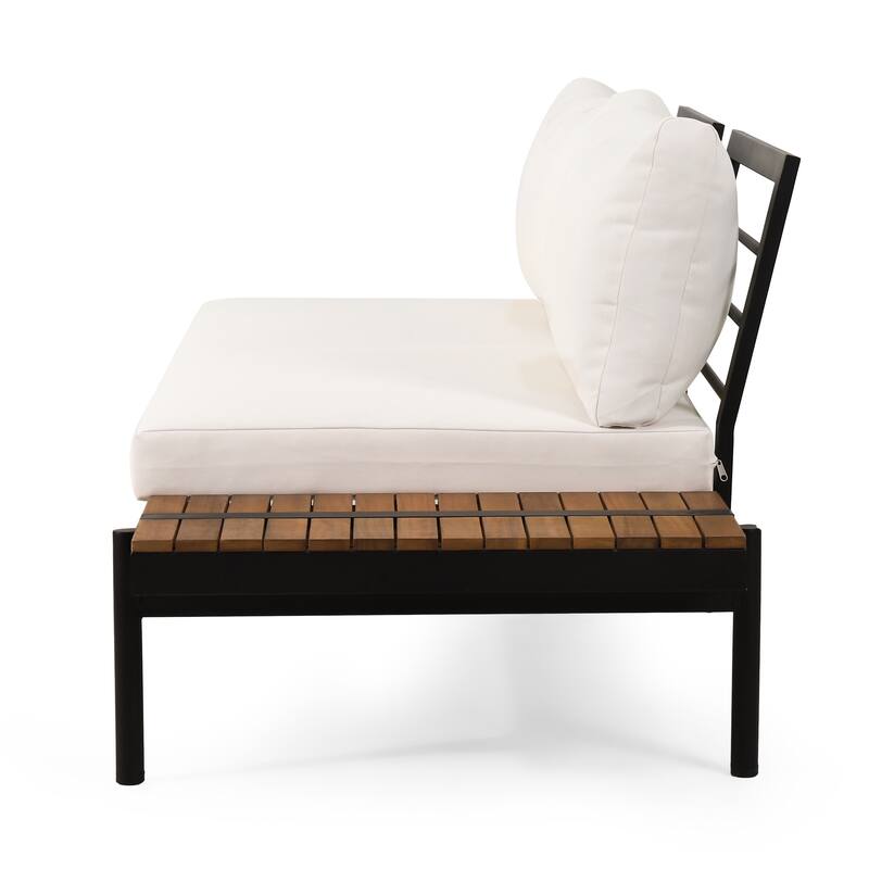 Roomfitters Outdoor 2 Seater Sofa with Cushions and Side Table, Left/Right Facing Sectional, Beige
