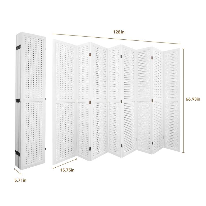 8-Panel Wooden Folding Room Privacy Divider Screen