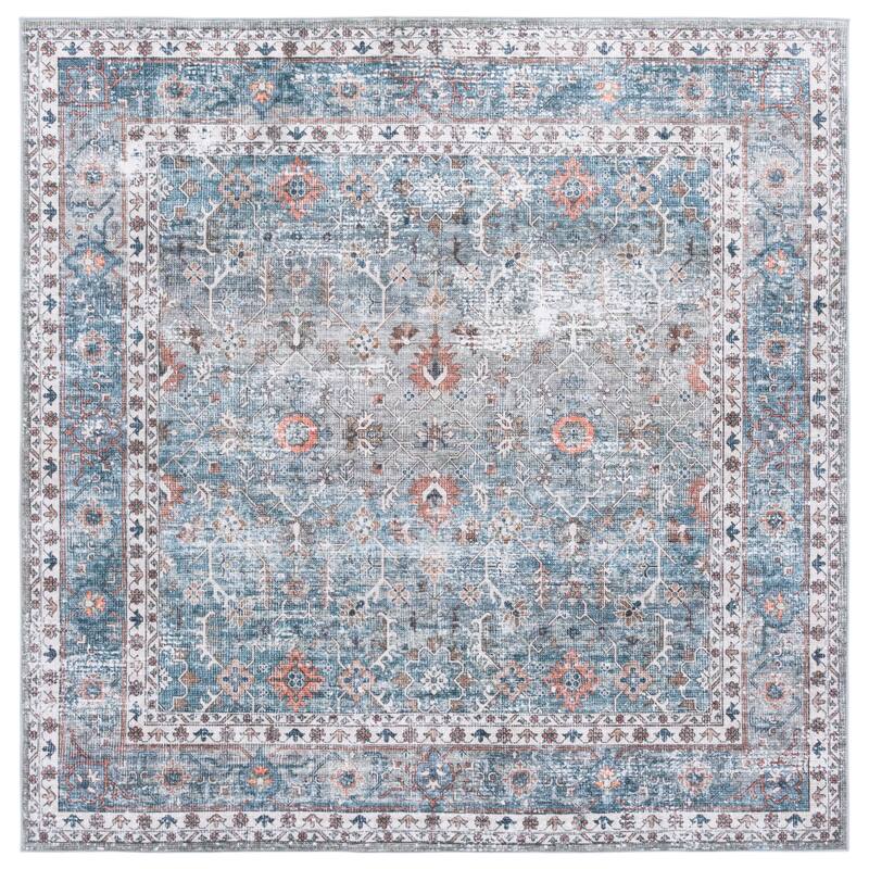SAFAVIEH Arizona Sharifa Machine Washable & Slip Resistant Rug - Teal/Beige - 6' Square