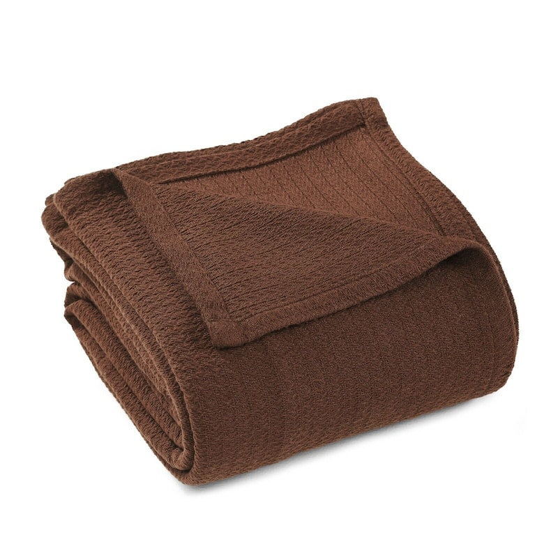 King Size Modern Waffle Blanket Cotton Textured Solid Design - Chocolate