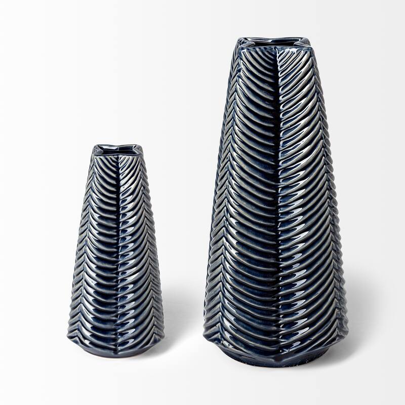 Bashir Dark Blue And White Ceramic Vase (16")