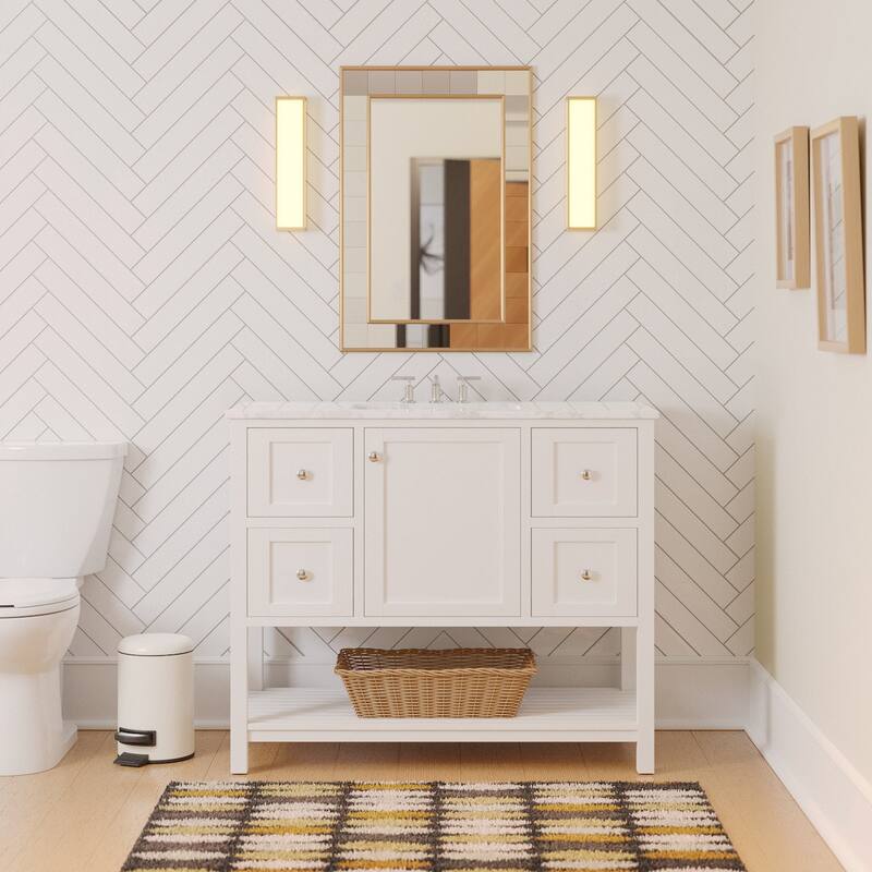 KitchenBathCollection Lakeshore 42" Bathroom Vanity with Engineered Carrara Top - White