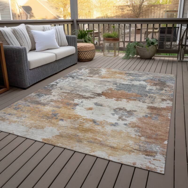 Machine Washable Indoor/Outdoor Abstract Blend Chantille Rug