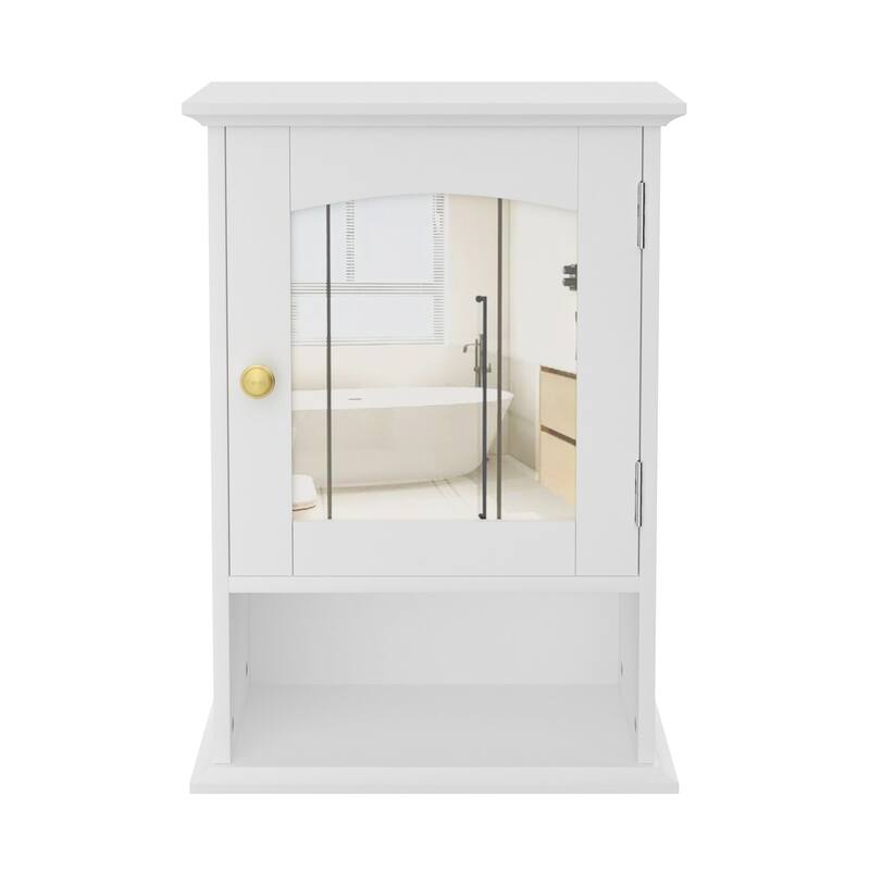VECELO Modern White Wall Mounted Medicine Cabinet with Mirror & Gold Handle 3-Tier Bathroom Storage Cabinet for Bathroom