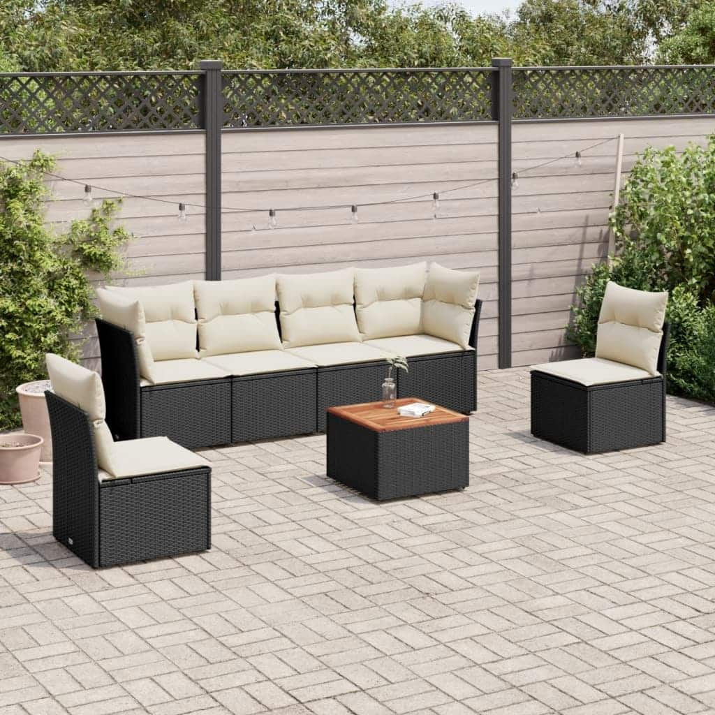 vidaXL Patio Sofa Set with Cushions Outdoor Furniture 7 Piece Poly Rattan - 21.7 x 21.7 x 14.6