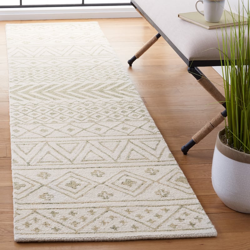 SAFAVIEH Handmade Metro Heloise Moroccan Boho Wool Rug - 2'3" x 9' Runner - Ivory/Light Green