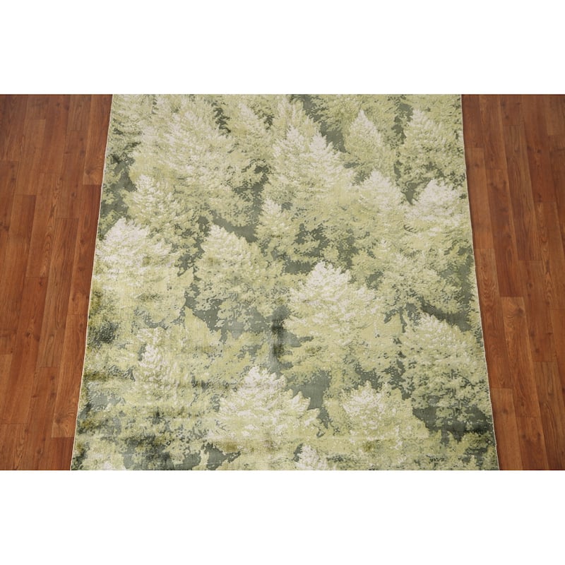 Green Abstract Modern Area Rug Hand-knotted Wool Carpet - 4'8"x 6'6"
