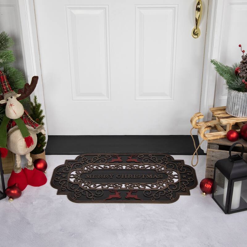 Black and Copper Reindeer "Merry Christmas" Doormat 18" x 30"