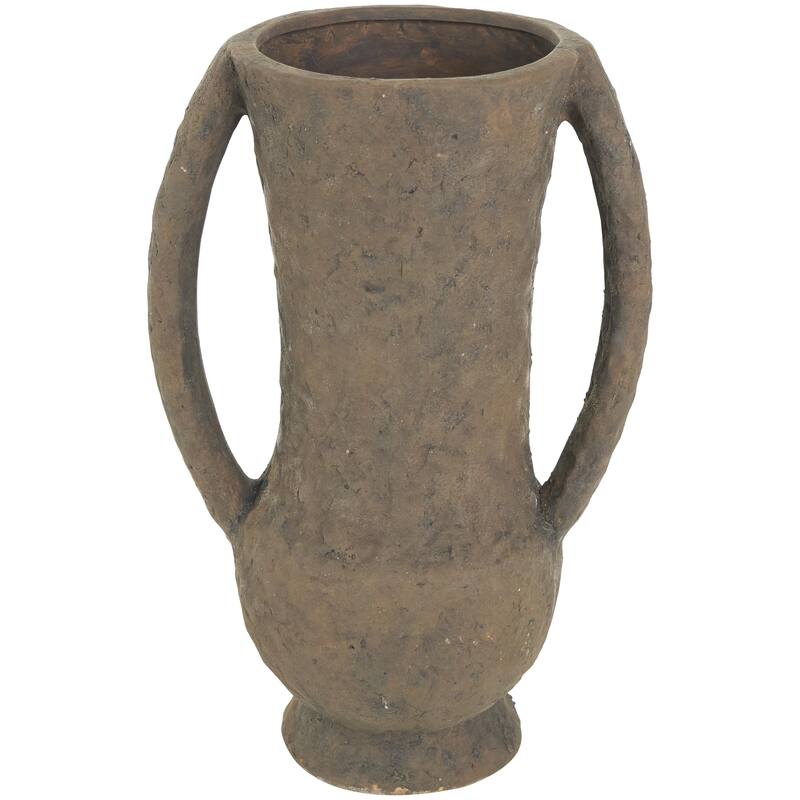 Ceramic Handmade Textured Amphora Decorative Vase with Two Long Handles - Dark Brown - Roche River Decor
