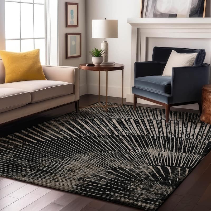 Premium Washable Super Soft Modern Starburst Mayfield Rug - Black - 5' x 7' 6" - Rectangle