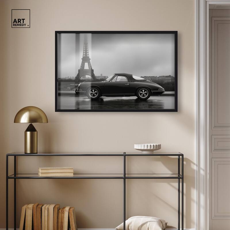 Classic Car and Eiffel Noir Shadowbox by Art Remedy