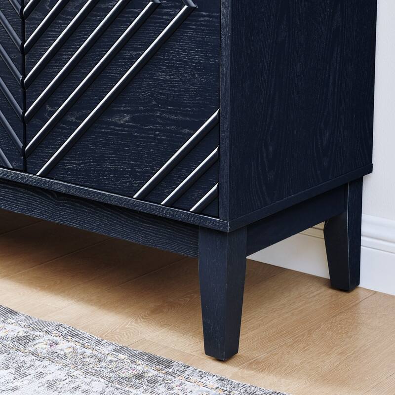 60.5" Farmhouse Fluted Sideboard – Mid-Century Modern TV Stand with Geometric Design & Adjustable Shelves for Living Room.