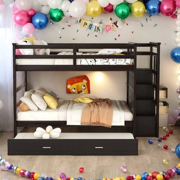 slide 2 of 15, Simple Full over Full Bunk Bed With Trundle And Staircase,Storage Drawers Espresso