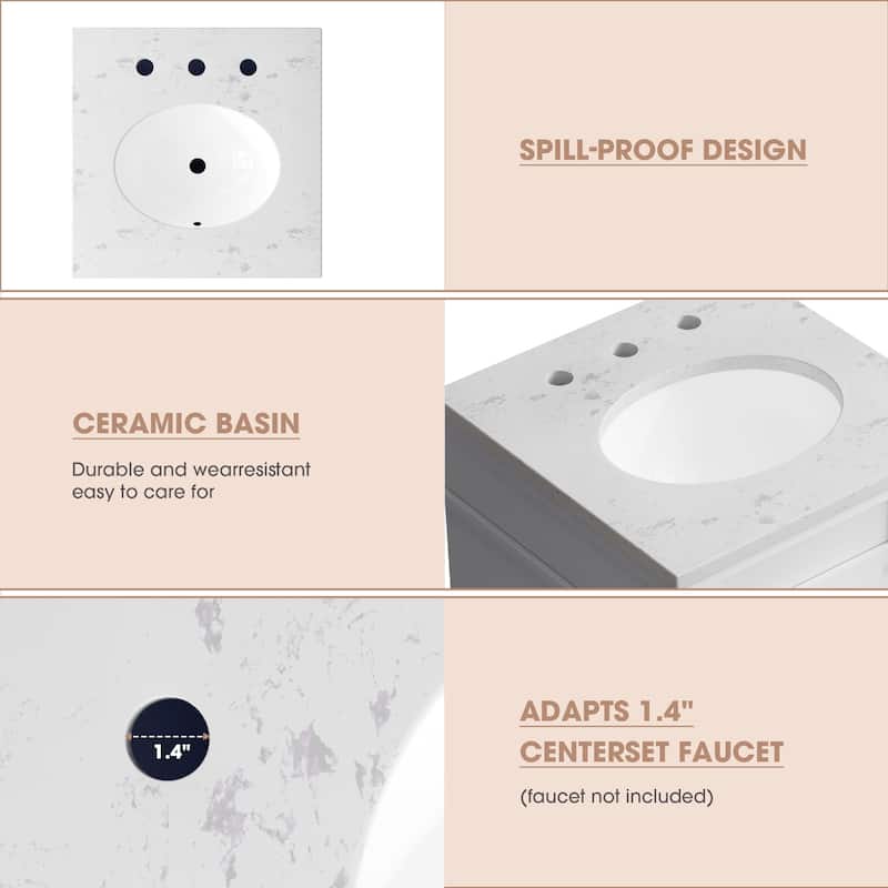 19-Inch Vintage Solid Wood Bathroom Vanity with Sink - Compact Design for Small Spaces