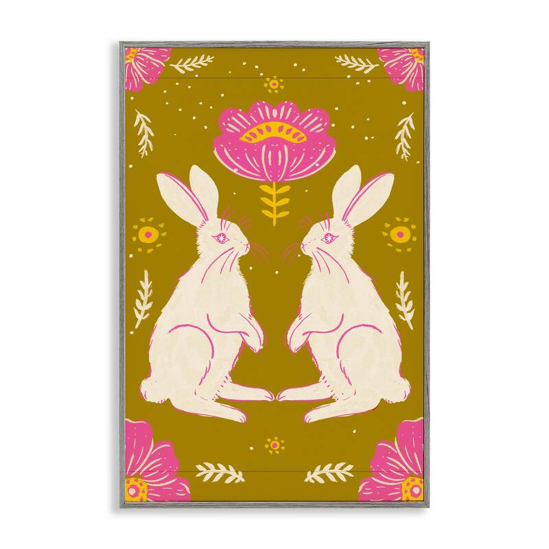 Stupell Mirrored Spring Bunnies Framed Giclee Art Design By Hannah Moren - 20 x 30 - Grey