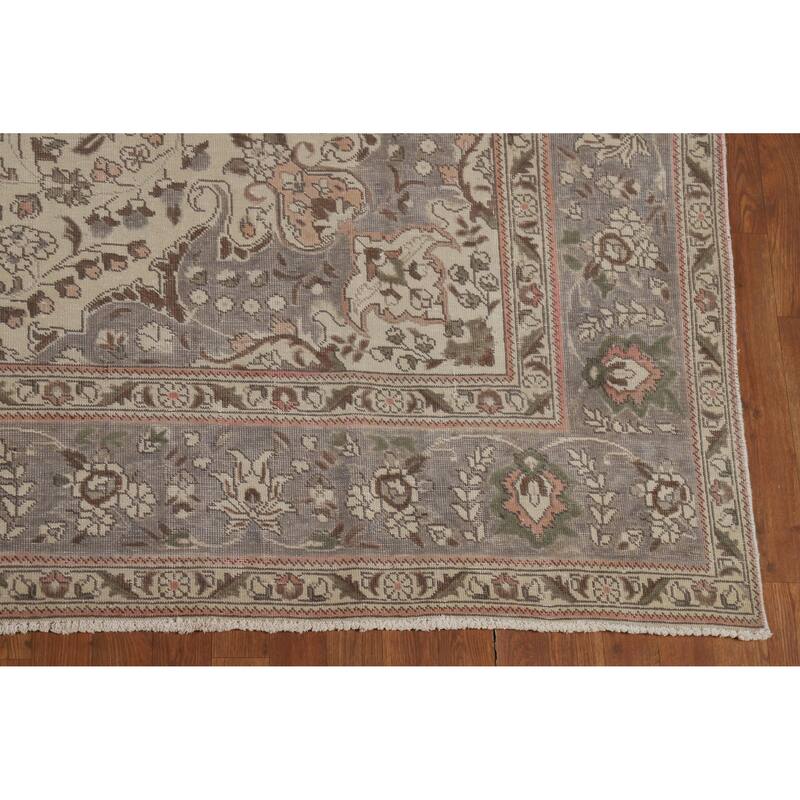 Tabriz Persian Vintage Rug Bedroom Hand-Knotted Wool Carpet - 8'5" x 11'2"