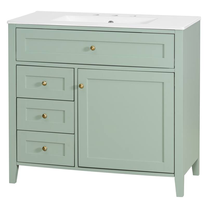 30/36 Inch Bathroom Vanity, Bathroom Sink Cabinet, Freestanding Bathroom Storage Cabinet with Ceramic Basin