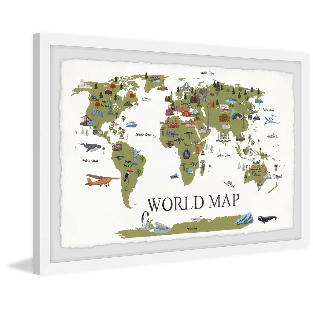 'Green World Map' Framed Painting Print