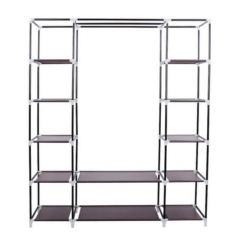 Portable Clothes Closet Non-Woven Fabric Wardrobe Double Rod Storage Organizer