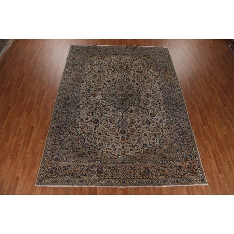 Kashan Persian Traditional Floral Area Rug Hand-knotted Wool Carpet - 9'8" x 12'8"