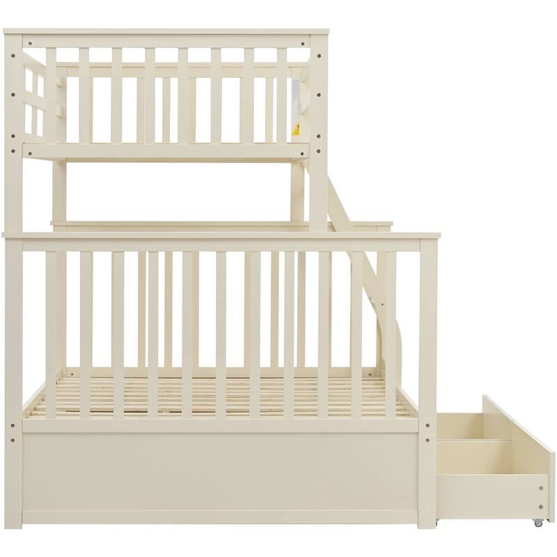 Twin Over Full Bunk Bed with Storage Drawers, Ladder, and Safety Guard Rails