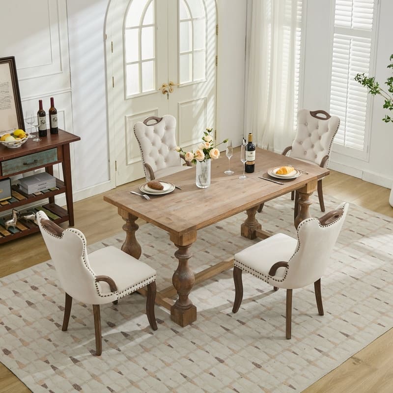 Velvet Dining Chairs with Tufted Trim & Copper Nail Accents - Set of 2