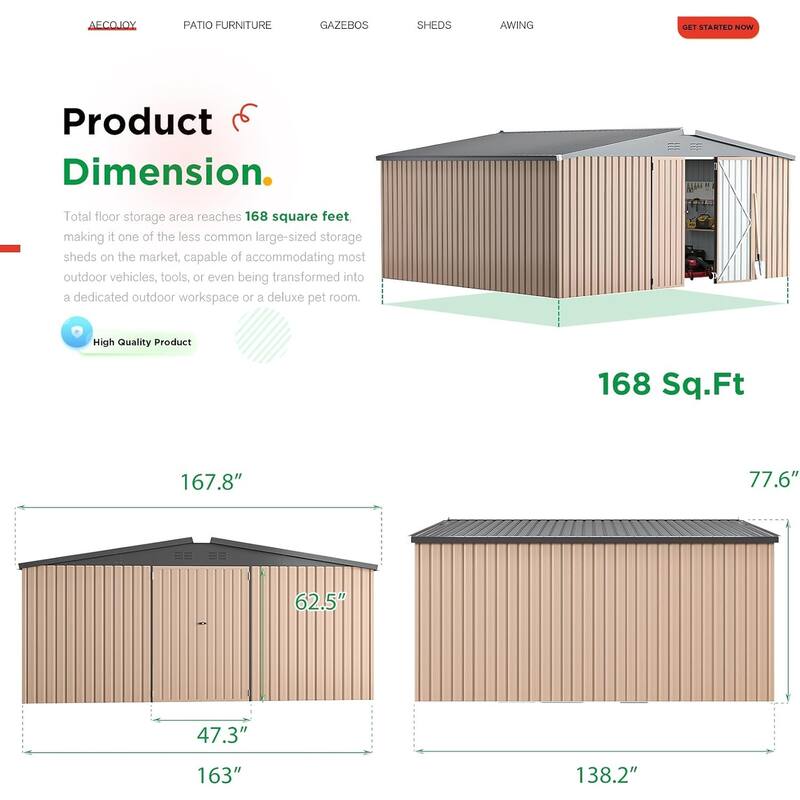 AECOJOY Outdoor Extra Large Storage Metal Shed with Lockable Doors