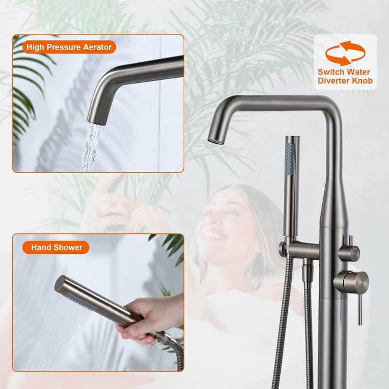 WOWOW Minimalist Freestanding Bathtub Faucet with Handheld Shower