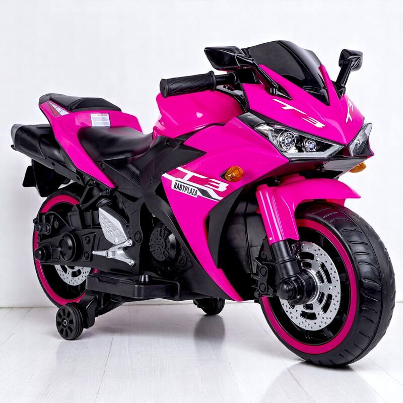 12V Kids Electric Ride-On Motorcycle with Manual Throttle, LED Wheel Lights, Bluetooth Music,Training Wheels - Ride-On car