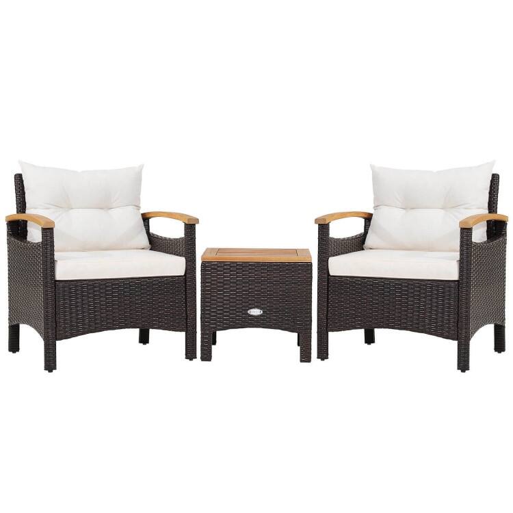 Patio Rattan Furniture Set with Removable Cushion - 3 Pieces - Single Sofa: 25" x 24" x 29"
