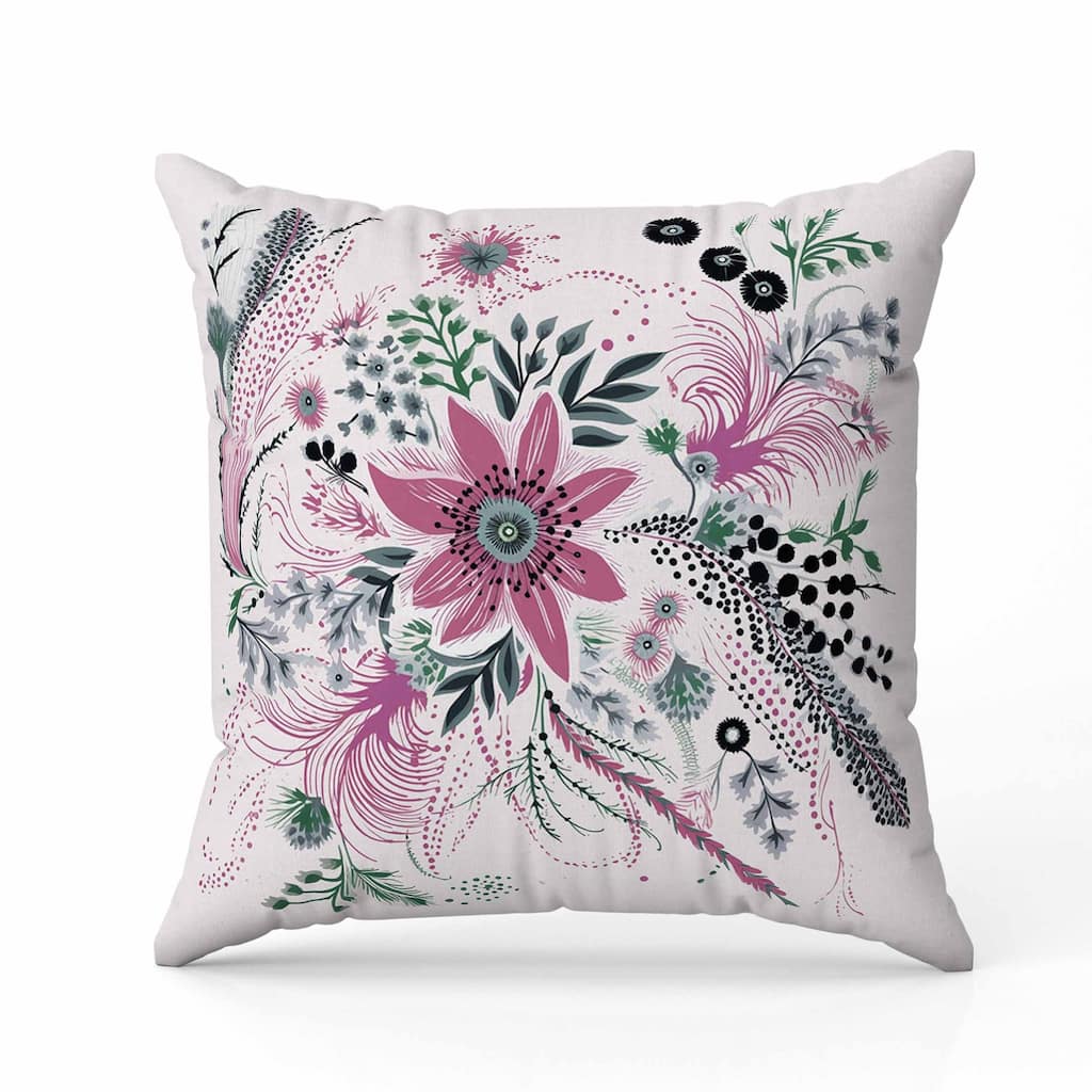 Enchanting Bouquet Indoor/Outdoor Reversible Throw Pillow Pink and Green
