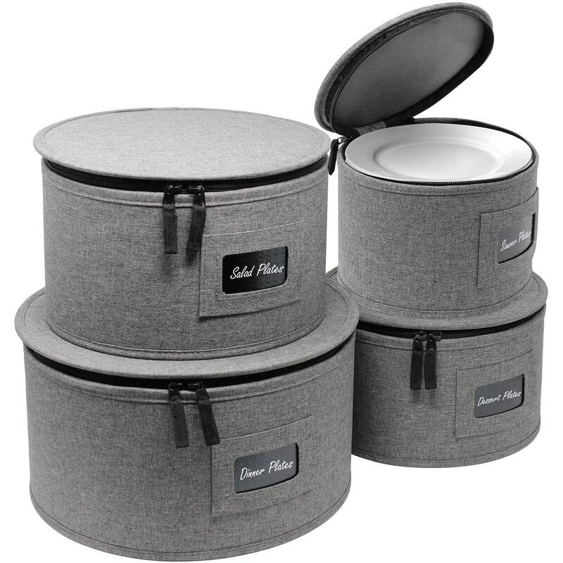 4-Piece China Dinnerware Storage Set - Grey