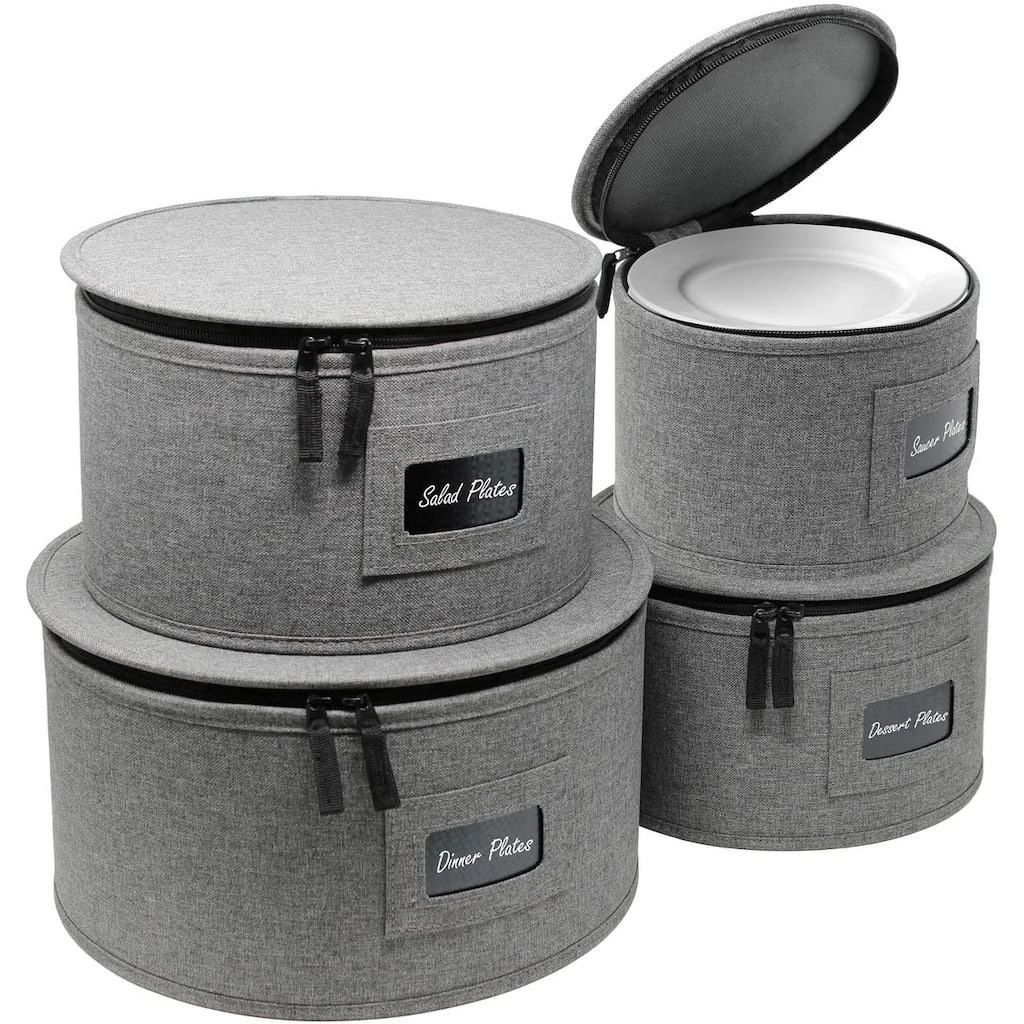 4-Piece China Dinnerware Storage Set - Grey