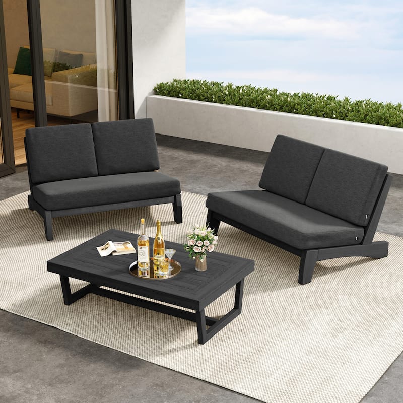 Outdoor 3-Piece Armless Lovesaet Sofa Conversation Set with Table