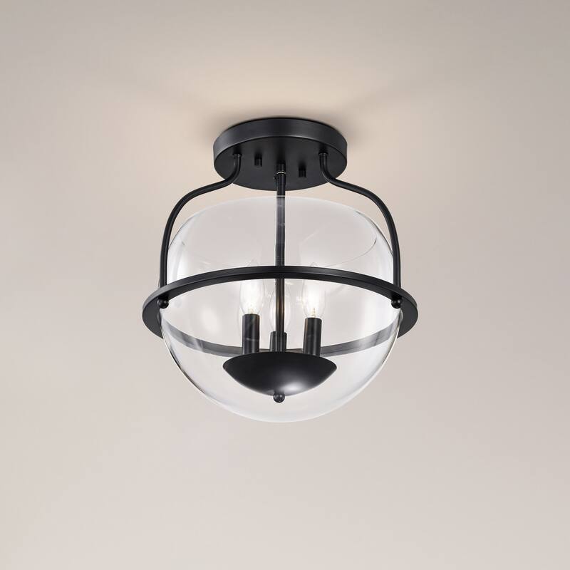 Amado 3 Light Semi Flush Mount - Matte Black Finish - Clear Glass