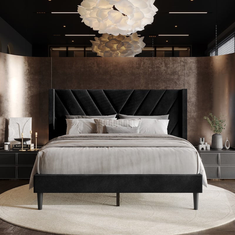 CraftPorch Sophisticated Wingback Upholstered Velvet Bed